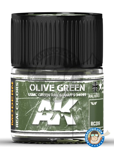 Olive green. RAL 6003 / FS 34095. USMC Green. 10ml | Real color manufactured by AK Interactive (ref. RC209) image