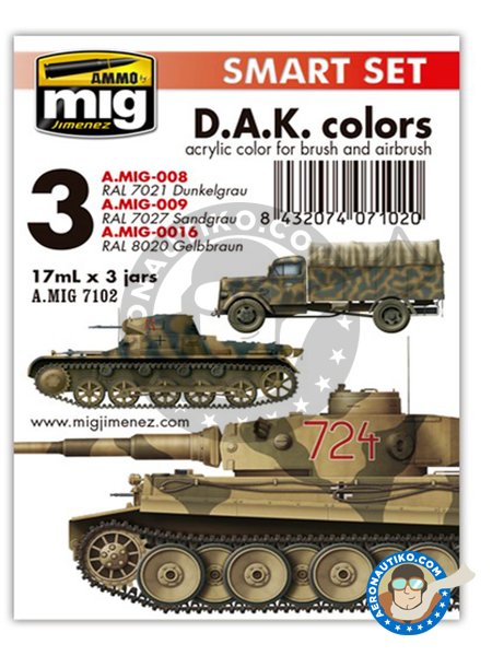 Color set D.A.K. Colors Deutsches Afrikakorps | Smart set | Paints set manufactured by AMMO of Mig Jimenez (ref. A.MIG-7102) image