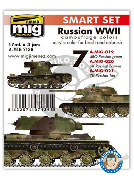Colors set of AFV russian WWII | Smart Set | Paints set manufactured by AMMO of Mig Jimenez (ref. A.MIG-7136) image