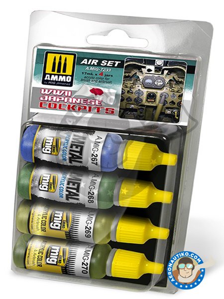 Acrylic paint set for WWII japanese cockpits | Paints set manufactured by AMMO of Mig Jimenez (ref. A.MIG-7233) image