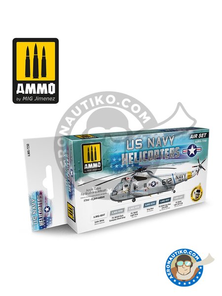 US NAVY Helicopters Set | Paints set manufactured by AMMO of Mig Jimenez (ref. A.MIG-7250) image