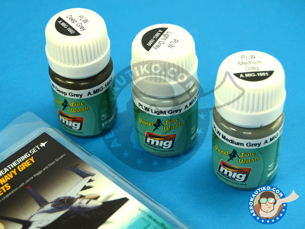 Image 2: Color set for US Navy Grey Jets | Air Weathering | Paints set manufactured by AMMO of Mig Jimenez (ref. A.MIG-7419) Image 2: Color set for US Navy Grey Jets | Air Weathering | Paints set manufactured by AMMO of Mig Jimenez (ref. A.MIG-7419)