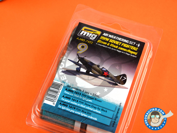 Image 1: Color set of WWII Soviet Airplanes - Green & Black Camouflages | Paints set manufactured by AMMO of Mig Jimenez (ref. A.MIG-7422) Image 1: Color set of WWII Soviet Airplanes - Green & Black Camouflages | Paints set manufactured by AMMO of Mig Jimenez (ref. A.MIG-7422)