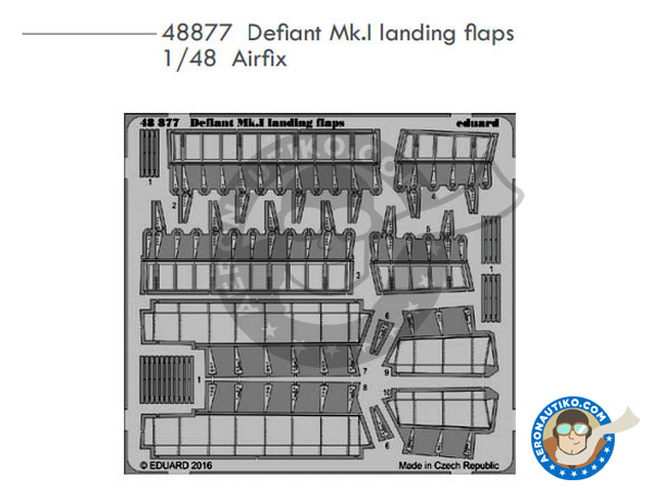 Image 1: Boulton Paul Defiant landing flaps Mk I | Photo-etched parts in 1/48 scale manufactured by Eduard (ref. 48877) Image 1: Boulton Paul Defiant landing flaps Mk I | Photo-etched parts in 1/48 scale manufactured by Eduard (ref. 48877)