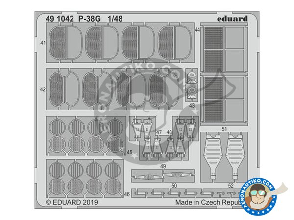 Image 1: P-38G "Lightning" accessories and cockpit | Cockpit set in 1/48 scale manufactured by Eduard (ref. 491042) Image 1: P-38G "Lightning" accessories and cockpit | Cockpit set in 1/48 scale manufactured by Eduard (ref. 491042)