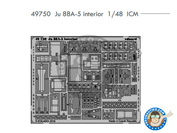 Image 1: Junkers Ju-88 A-5 | Coloured photo-etched cockpit parts in 1/48 scale manufactured by Eduard (ref. 49750) Image 1: Junkers Ju-88 A-5 | Coloured photo-etched cockpit parts in 1/48 scale manufactured by Eduard (ref. 49750)