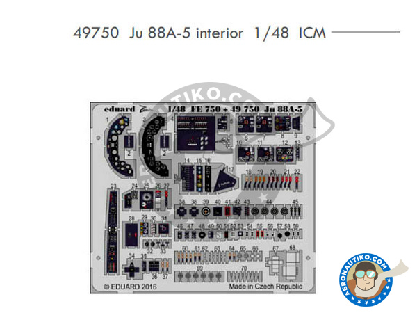 Image 2: Junkers Ju-88 A-5 | Coloured photo-etched cockpit parts in 1/48 scale manufactured by Eduard (ref. 49750) Image 2: Junkers Ju-88 A-5 | Coloured photo-etched cockpit parts in 1/48 scale manufactured by Eduard (ref. 49750)