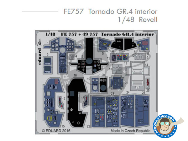 Image 1: Panavia Tornado GR. 4 | Coloured photo-etched cockpit parts in 1/48 scale manufactured by Eduard (ref. FE757) Image 1: Panavia Tornado GR. 4 | Coloured photo-etched cockpit parts in 1/48 scale manufactured by Eduard (ref. FE757)