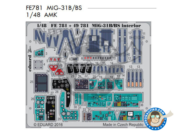 Image 1: Mikoyan MiG-31 -Cockpit | Coloured photo-etched cockpit parts in 1/48 scale manufactured by Eduard (ref. FE781) Image 1: Mikoyan MiG-31 -Cockpit | Coloured photo-etched cockpit parts in 1/48 scale manufactured by Eduard (ref. FE781)