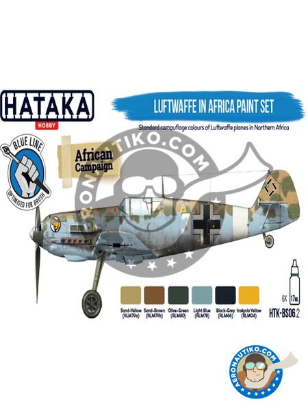 Blue Line - Set de pinturas Luftwaffe en África | Set de pinturas fabricado por HATAKA (ref. HTK-BS06) image