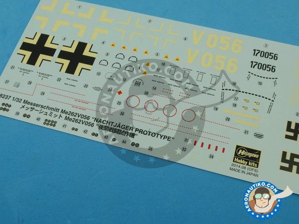 Image 4: Messerschmitt Me 262 Schwalbe V056 Nachtjäger Prototype | Airplane kit in 1/32 scale manufactured by Hasegawa (ref. 08237) Image 4: Messerschmitt Me 262 Schwalbe V056 Nachtjäger Prototype | Airplane kit in 1/32 scale manufactured by Hasegawa (ref. 08237)