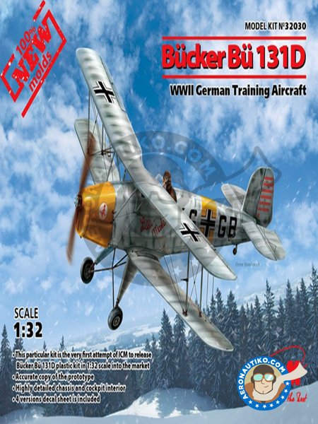 Bücker Bü131D WWII German Training Aircraft | Airplane kit in 1/32 scale manufactured by ICM (ref. 32030) image