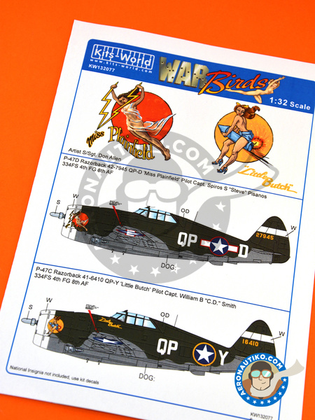 Republic P-47 Thunderbolt D Razorback | Marking / livery in 1/32 scale manufactured by Kits World (ref. KW132077) image