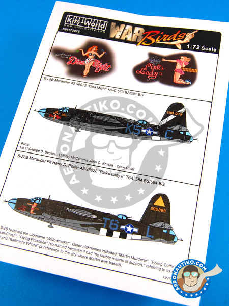 Martin B-26 Marauder B | Decals in 1/72 scale manufactured by Kits World (ref. KW172076) image