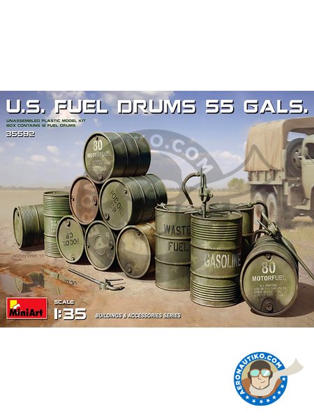 Bidones de combustible americanos de 55 galones. | Bidones combustible en escala 1/35 fabricado por Miniart (ref. 35592) image