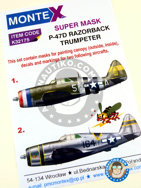 Republic P-47 Thunderbolt D Razorback | Máscaras en escala 1/32 fabricado por Montex Mask (ref. K32175) image