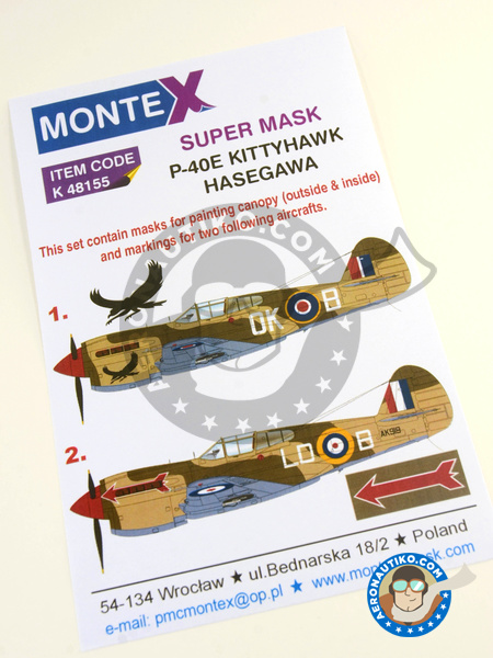 Curtiss P-40 Warhawk E | Masks in 1/48 scale manufactured by Montex Mask (ref. K48155) image