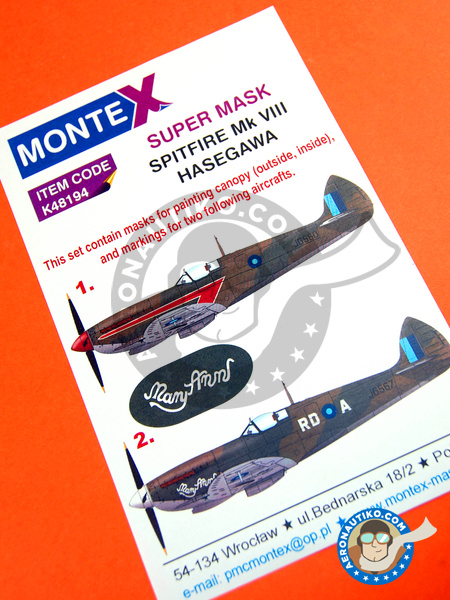 Supermarine Spitfire Mk. VIII | Máscaras en escala 1/48 fabricado por Montex Mask (ref. K48194) image