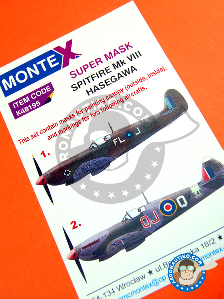 Supermarine Spitfire Mk. VIII | Máscaras en escala 1/48 fabricado por Montex Mask (ref. K48195) image