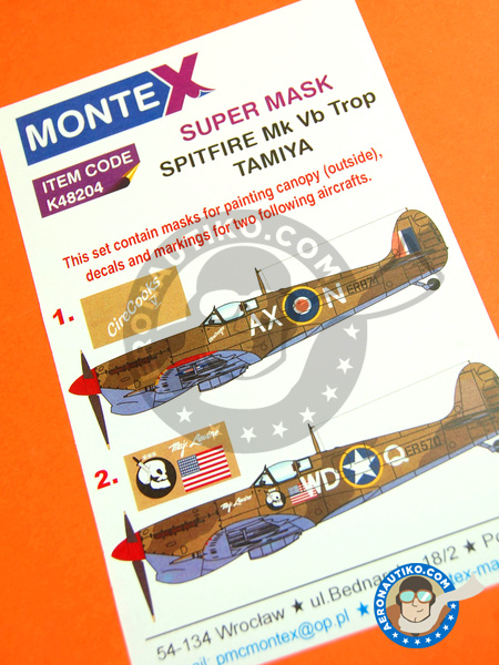 Supermarine Spitfire Mk. Vb | Máscaras en escala 1/48 fabricado por Montex Mask (ref. K48204) image