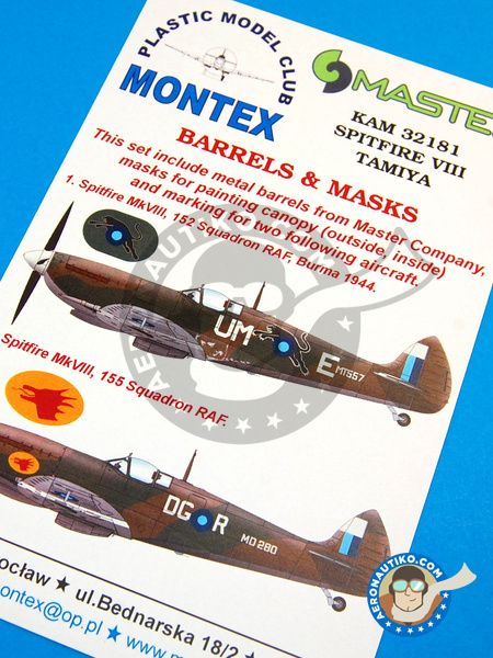 Supermarine Spitfire Mk. VIII | Máscaras en escala 1/32 fabricado por Montex Mask (ref. KAM32181) image