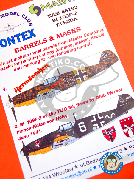 Messerschmitt Bf 109 F-2 | Masks in 1/48 scale manufactured by Montex Mask (ref. KAM48192) image