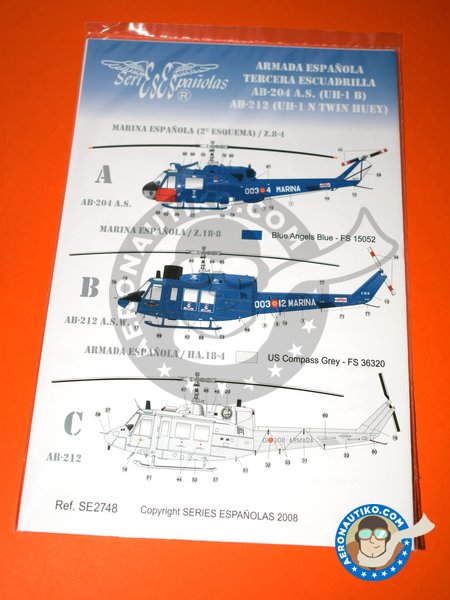 Bell UH-1 Iroquois B/N | Decoración en escala 1/48 fabricado por Series Españolas (ref. SE2748) image