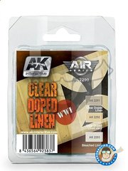<a href="https://www.aeronautiko.com/product_info.php?products_id=51598">1 &times; AK Interactive: Air Series Set - Set de colores Clear doped linen. Lino claro - 3 botes de pinturas acrlicas - para todos los kits</a>