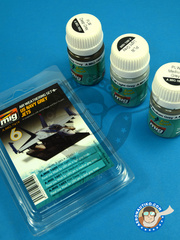<a href="https://www.aeronautiko.com/product_info.php?products_id=34937">1 &times; AMMO of Mig Jimenez: Paints set - Color set for US Navy Grey Jets | Air Weathering - USAF (US1); USAF (US2); USAF (US6); December 1943 (US7); USAF (US0) - 3 jars x 35ml - for all kits</a>
