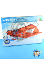 Italeri: Airplane kit 1/72 scale - Antonov An-2 - Soviet Air Forces (); Moldavian Air Force (MD0); People's Liberation Army Air Force PLAAF (CN0); Bulgarian Air Force (BG0); Polish Air Force (PL0); Estonian Air Force (EE0) - different locations - plastic parts, water slide decals and assembly instructions image