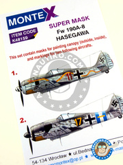 Montex Mask: Máscaras escala 1/48 - Focke-Wulf Fw 190 Würger A-8 - Luftwaffe (DE2); Achmer, early summer 1943. (DE2) 1944 - máscaras de pintura e instrucciones de pintado - para kits de Hasegawa image