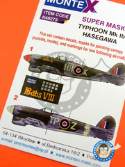 Montex Mask: Máscaras escala 1/48 - Hawker Typhoon Mk Ib - Germany, July 1945 (GB4); March 1944 (GB4) - RAF 1945 - máscaras de pintura, instrucciones de colocación e instrucciones de pintado - para kits de Hasegawa image