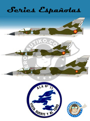 Series Españolas: Decoración escala 1/72 - Dassault Mirage III EE/DE - Manises (ES0); Fuerza Aérea Española (ES0); Ejército Español (ES0) - Ala 11 Manises 1971, 1972, 1973, 1974, 1975, 1976, 1977, 1978, 1979, 1980, 1981, 1982, 1983, 1984, 1985, 1986, 1987, 1988, 1989, 1990, 1991 y 1992 - calcas de agua e instrucciones de colocación - para todos los kits image