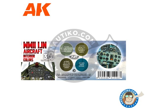 Image 1: WWII IJN Interior Aircraft Colors (3G Special Set) | Paints set manufactured by AK Interactive (ref. AK-11738)