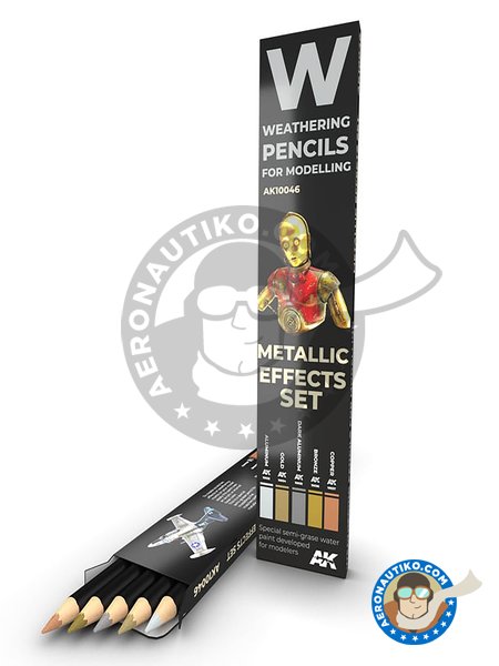 Metallics: pencils effect set. Weathering pencil for modelling | Pencils set manufactured by AK Interactive (ref. AK10046) image