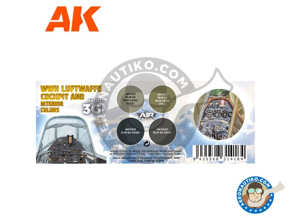 Image 1: WWII Luftwaffe Cockpit and Interior Colors (3G Special Set) | Set de pinturas fabricado por AK Interactive (ref. AK11722)