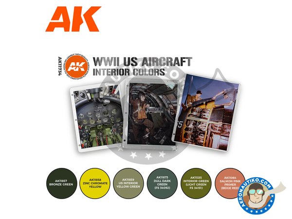 Image 1: WWII US Aircraft interior colors | Paints set manufactured by AK Interactive (ref. AK11734)