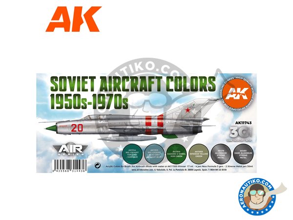 Image 1: Soviet Aircraft Colors 1950s-1970s | Paints set manufactured by AK Interactive (ref. AK11743)