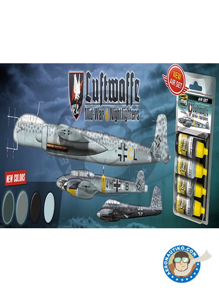 Colors of Luftwaffe Mid-War and Nightfighter | Air set | Paints set manufactured by AMMO of Mig Jimenez (ref. A.MIG-7220) image