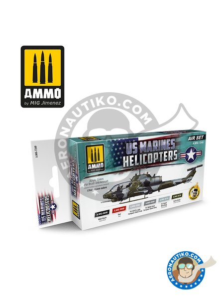 US Marines Helicopters Set | Paints set manufactured by AMMO of Mig Jimenez (ref. A.MIG-7249) image