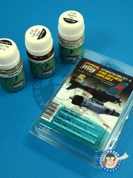 Color set WWII Japanese Airplanes | Air Weathering Set | Paints set manufactured by AMMO of Mig Jimenez (ref. A.MIG-7418) image