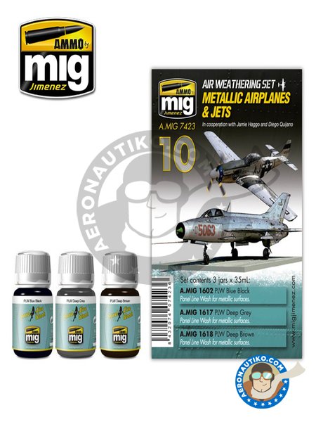 Color set Metallic Airplanes & Jets | Weathering Sets | Paints set manufactured by AMMO of Mig Jimenez (ref. A.MIG-7423) image
