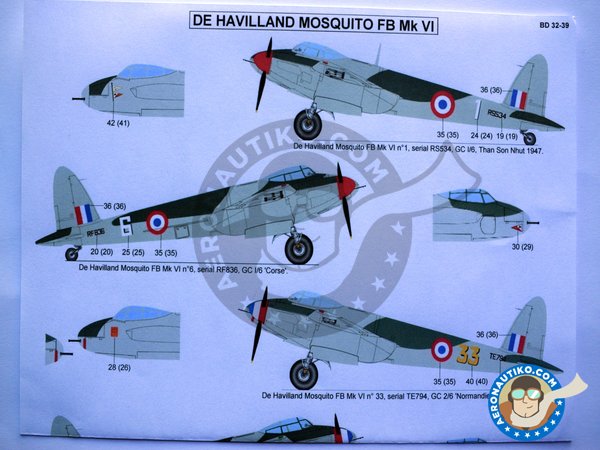 Image 3: De Havilland Mosquito FB Mk VI. Marking set. |  in 1/32 scale manufactured by Berna Decals (ref. BD32-39)