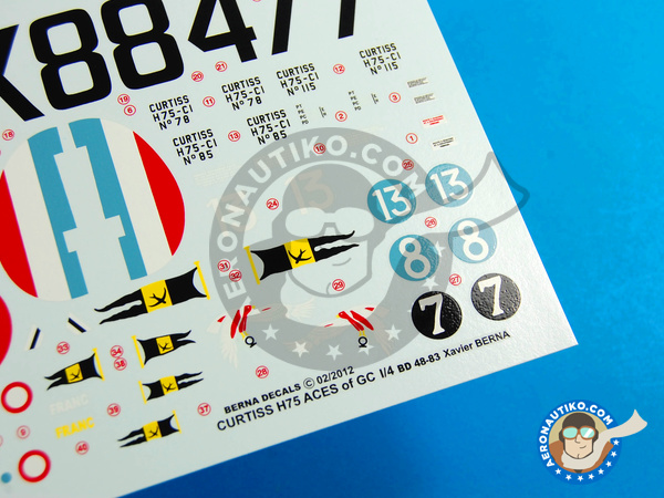 Image 2: Curtiss H-75 Hawk Aces of GC I/4 French Service |  en escala 1/48 fabricado por Berna Decals (ref. BD48-83)