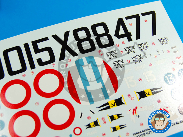 Image 3: Curtiss H-75 Hawk Aces of GC I/4 French Service |  en escala 1/48 fabricado por Berna Decals (ref. BD48-83)
