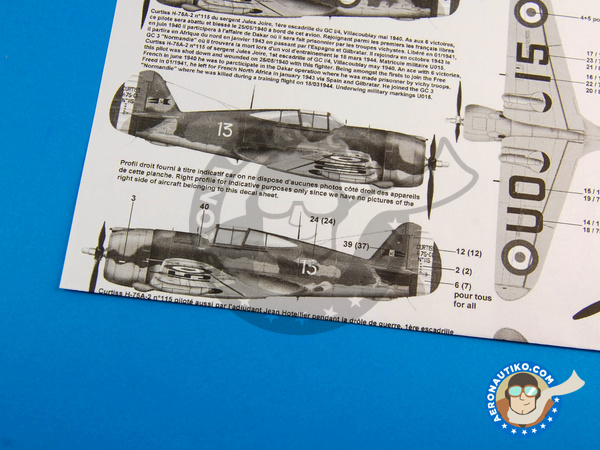 Image 7: Curtiss H-75 Hawk Aces of GC I/4 French Service |  en escala 1/48 fabricado por Berna Decals (ref. BD48-83)