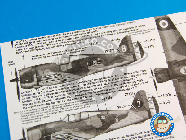 Image 10: Curtiss H-75 Hawk Aces of GC I/4 French Service |  en escala 1/48 fabricado por Berna Decals (ref. BD48-83)