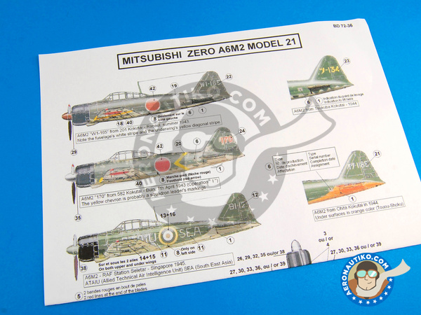 Image 4: Mitsubishi A6M Zero 2 |  in 1/72 scale manufactured by Berna Decals (ref. BD72-36)