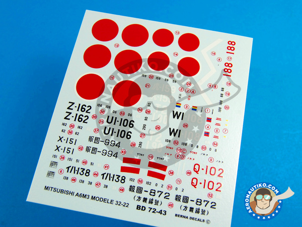 Image 1: Mitsubishi A6M Zero 3 |  in 1/72 scale manufactured by Berna Decals (ref. BD72-43)