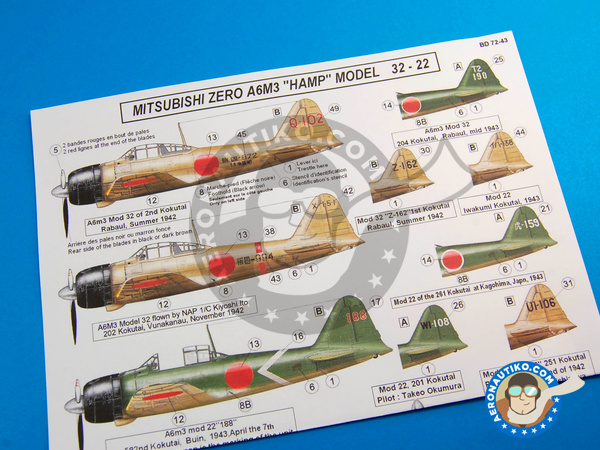Image 5: Mitsubishi A6M Zero 3 |  in 1/72 scale manufactured by Berna Decals (ref. BD72-43)